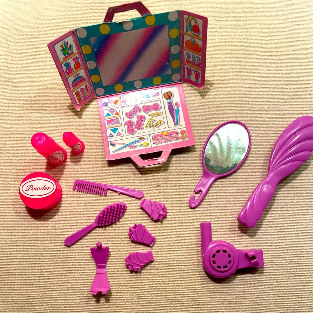 Lot of Vintage Purple Barbie Hair Accessories - Brush Mirror Dryer Clips Combs
